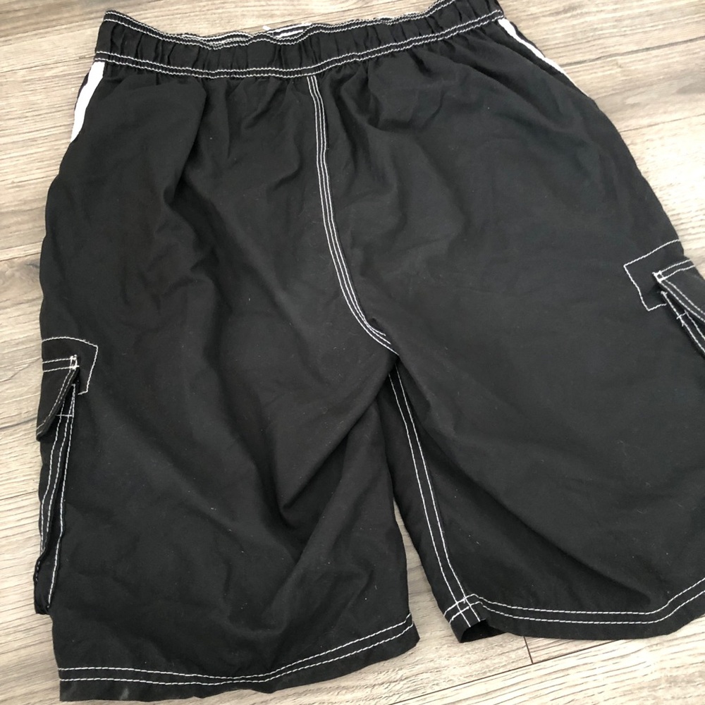 Vintage Men’s Kami Surf Swim Trunks Side Varsity Stripe Medium Black Shorts - Picture 7 of 9